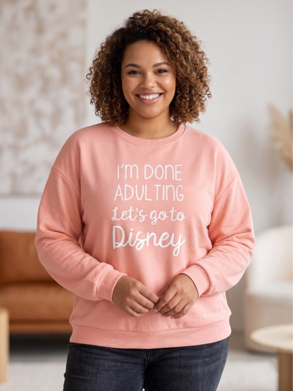 NWOT Im Done Adulting Lets Go To Disney Graphic Sweatshirt Pink XLarge